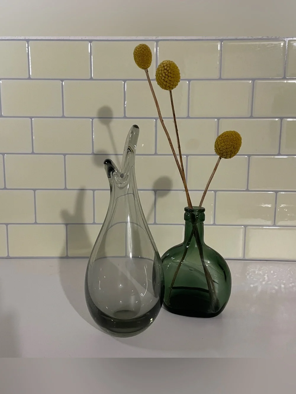 Holmegaard smoke gray, hand blown, duckling vases designed by Per Lütken